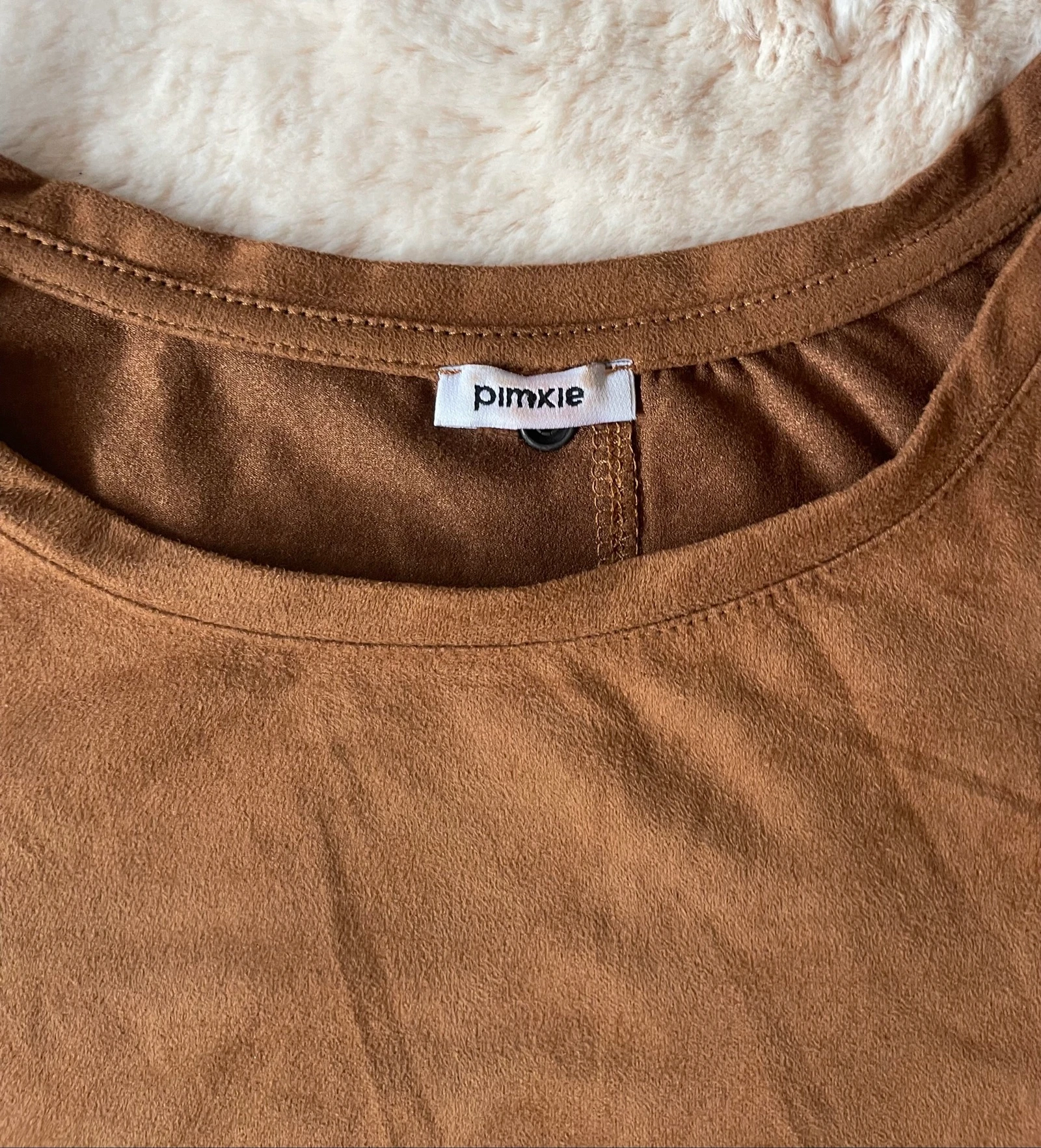 Brown suede effect T-shirt Pimkie short sleeve with buttons on the back S – photo 4